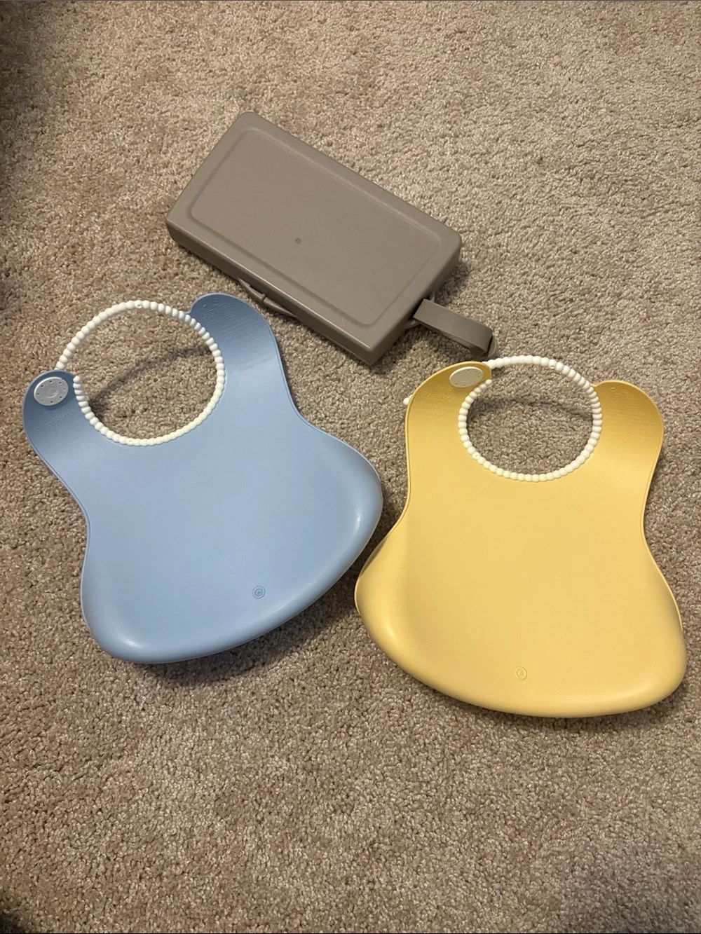 Baby Bjorn Bib 2 Pack & Ubbi On-The-Go Wipe Dispenser Set of 3 EUC